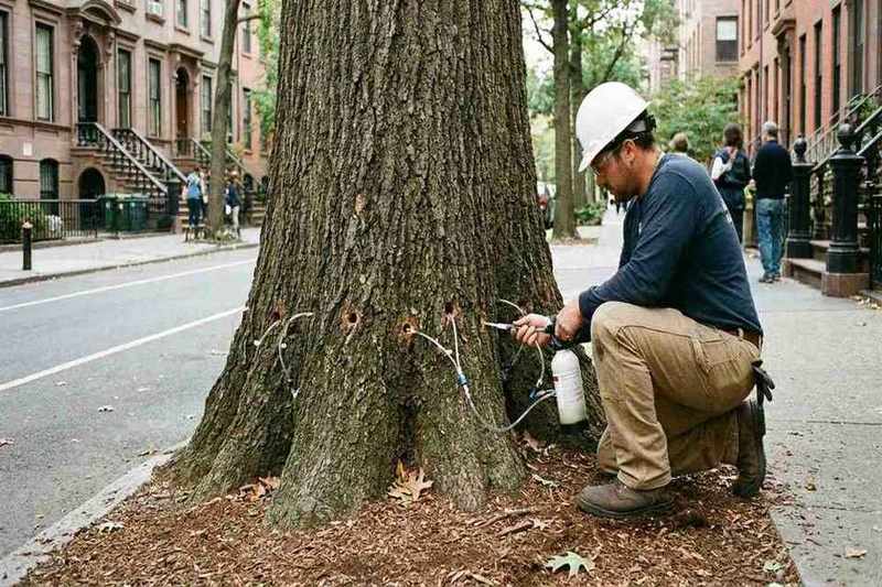 Oak tree disease treatment options including fungicide injection and pruning
