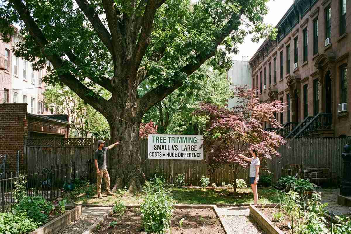 Size comparison of small and large trees for trimming cost